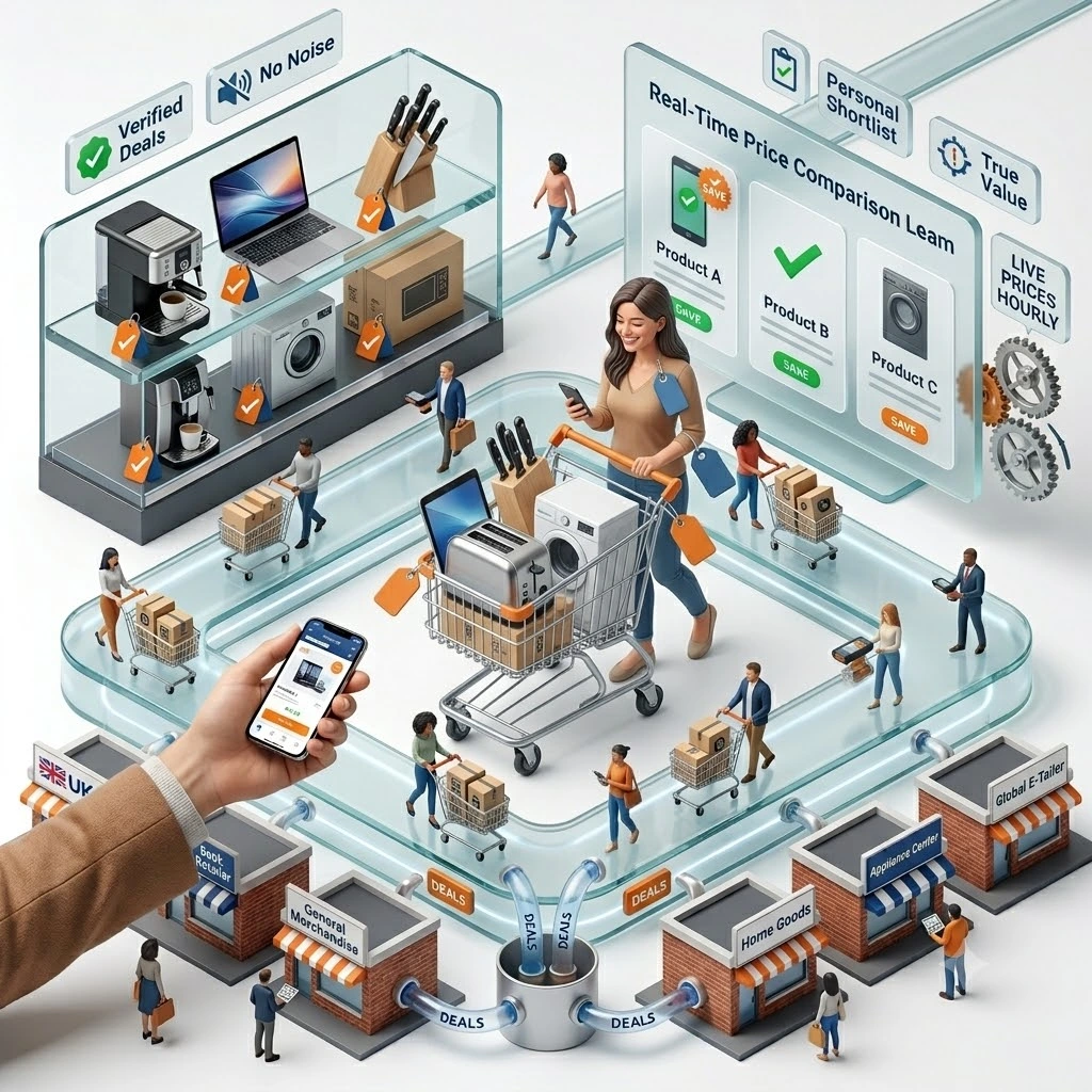 UK shopper comparing technology products and prices online